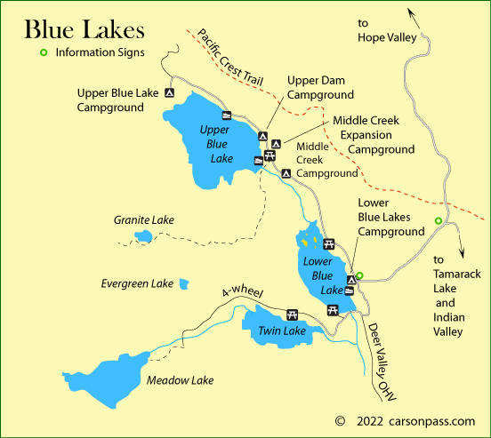 map of Blue Lakes area  on Carson Pass, CA
