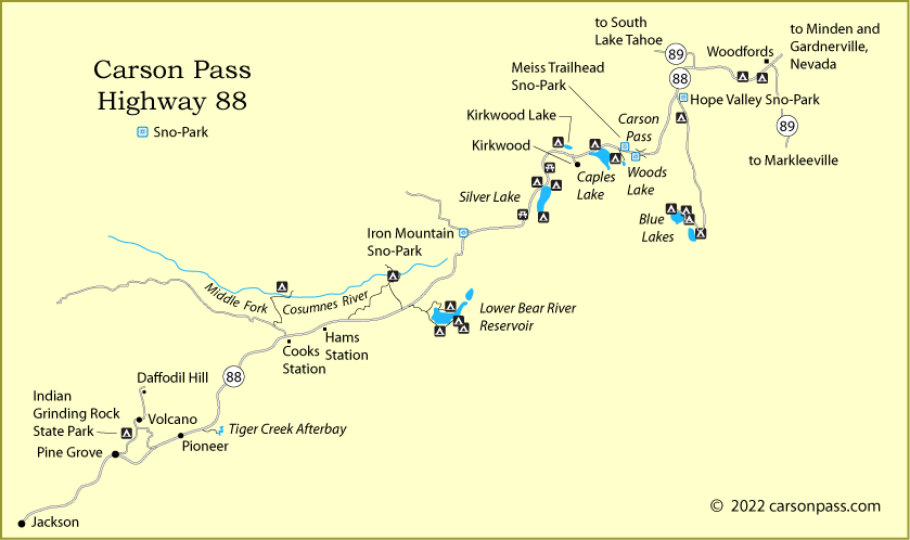 map of Carson Pass, Highway 88, California