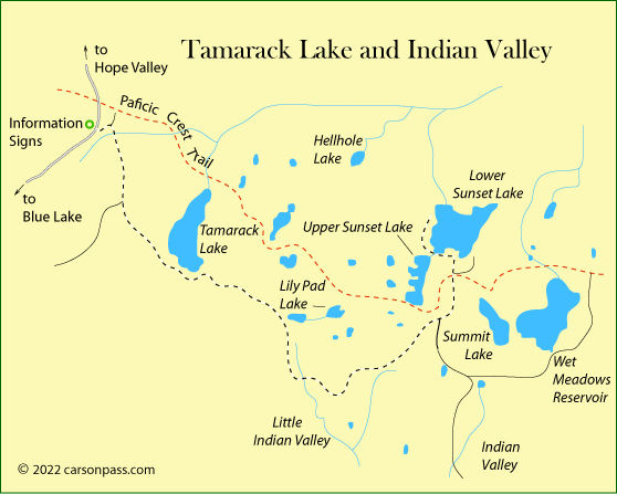 map of Tamarack Lake and Indian Valley area  on Carson Pass, CA